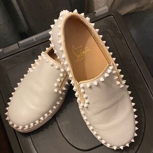 Christian Louboutin White Spiked loafers size 5.5